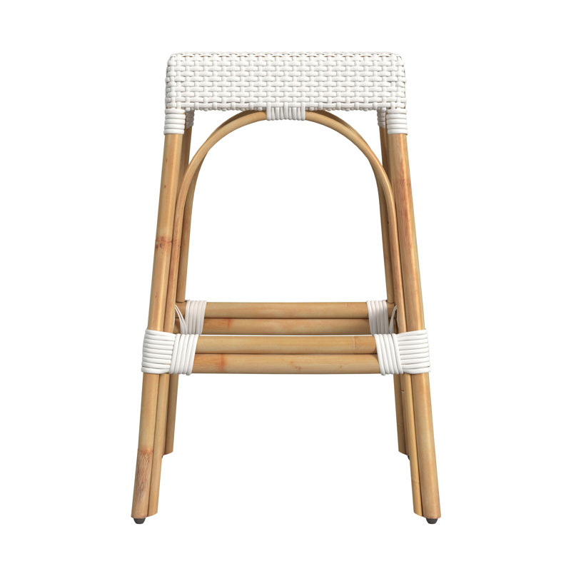 Robias Rattan Bar & Counter Stool, Glossy White/ Natural Rattan Frame, Bar Stool (30" Seat Height)