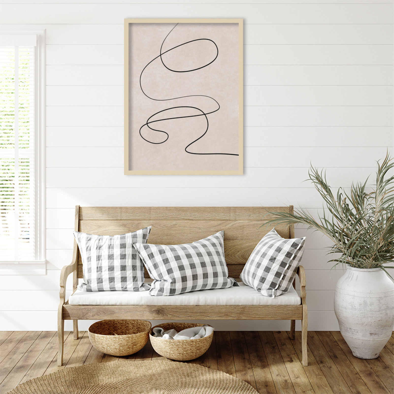 Black Line and Textured Beige Print, 33" H x 25" W, Brown