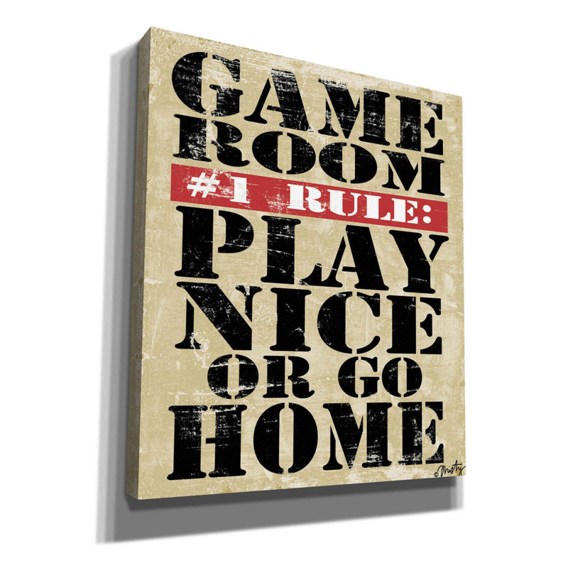 «Game Room # 1 Rules» par Misty Michelle, art mural sur toile, H 34 po x l 26 po x P 1,5 po