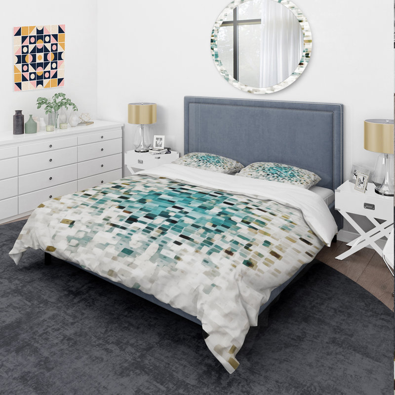 Blocked Abstract II - Ensemble de housse de couette Abstract - Microfibre de polyester, Bleu / blanc