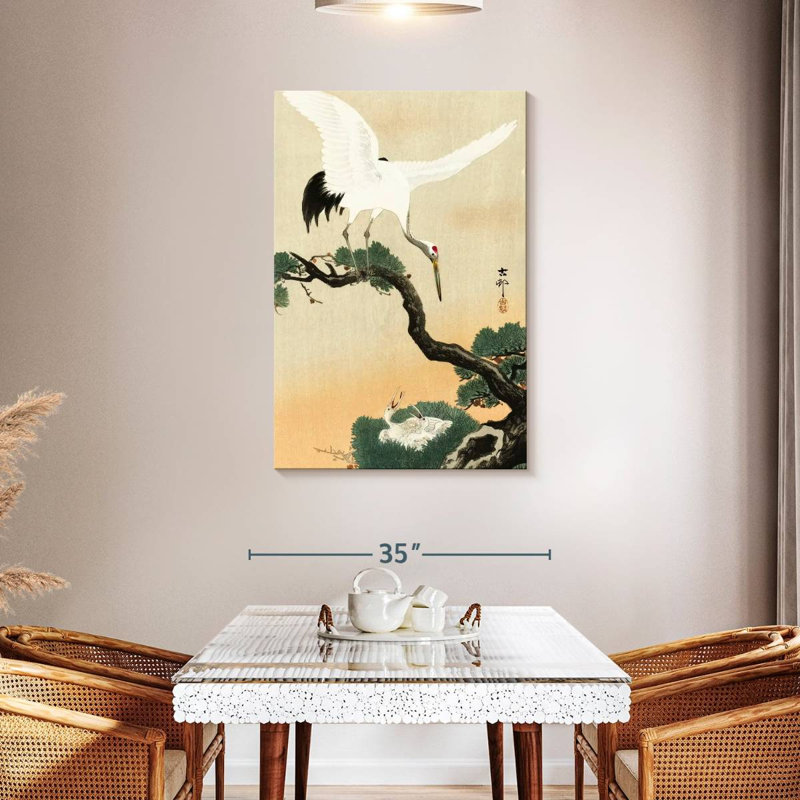 Grue japonaise Brampt sur une branche de pin, H 45 po x l 30 po