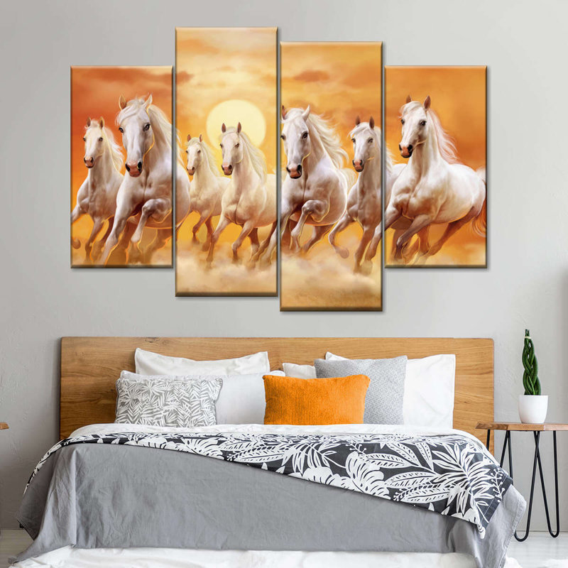 Sept chevaux qui courent, reproduction d'art sur toile, H 14 po x l 24 po x P 1 po