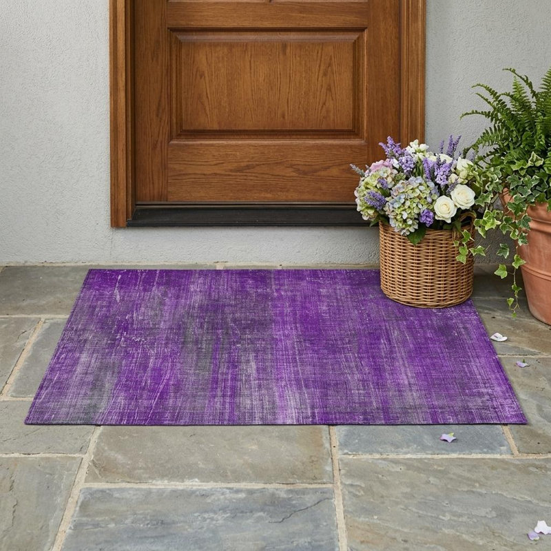 3' X 5' Purple Striped Washable Non Skid Indoor Outdoor Area Rug