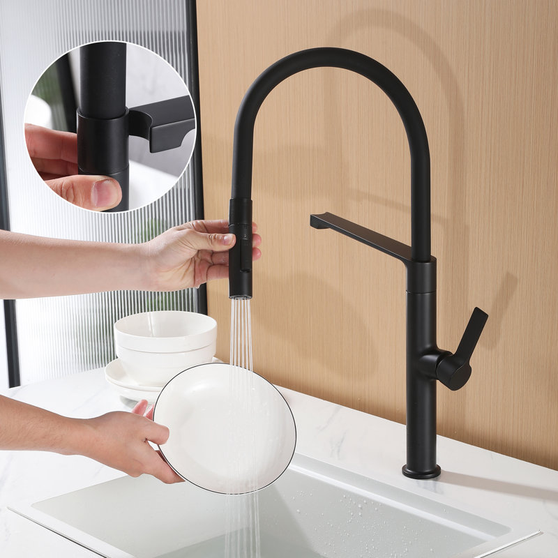 20.3" Modern Single Handle Pull Out Kitchen Faucet, 2 Flow Modes, Matte Black