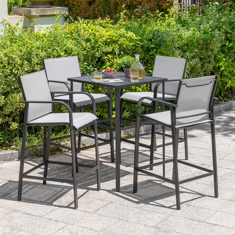 Patio 5-Piece Bar Set With Umbrella Hole, PVC-coated polyester Bar Stools