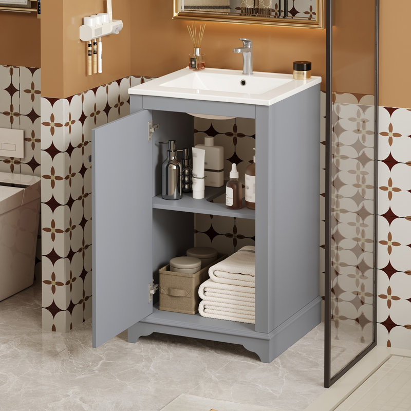 Bathroom Vanity With Sink&Adjustable Shelf, Gray