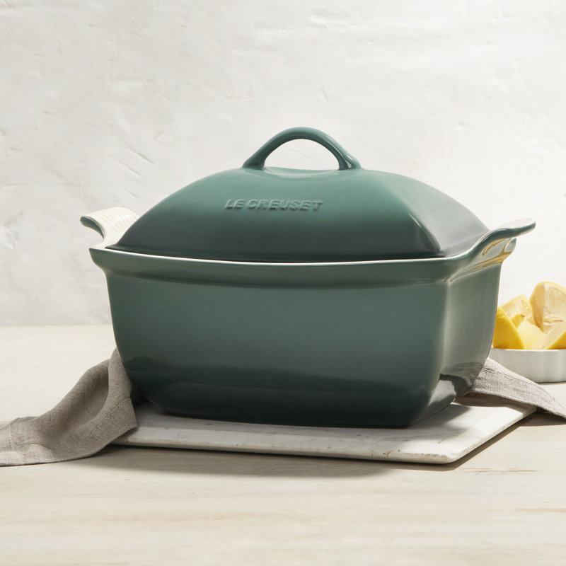 Le Creuset Heritage Stoneware 4.5 Qt Deep Baker with Lid, Sea Salt