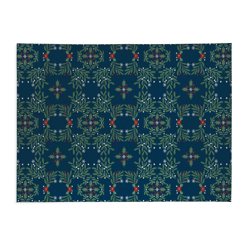 Tapis de cuisine Winter Mistletoe, Rectangulaire 3 pi x 5 pi, Bleu très foncé