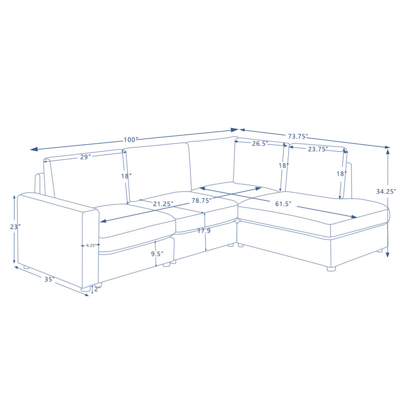 Austin 100" Reversible Modular Corner Sectional Sofa, White