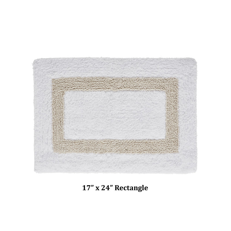 Tapis pour salle de bain réversible 100% coton Widman, Rectangle 17 po x 24 po, Blanc / Sable