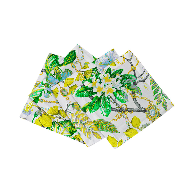 Plumeria Cotton Sateen Cocktail Napkins, Lemon