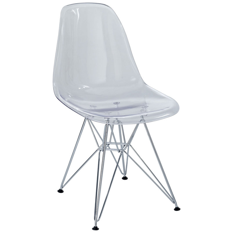 Modway Plastic Dining Chair in Clear with Wire Base