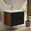 Meuble-lavabo suspendu Gloria 24 po, fini noir doux et noyer, avec lavabo en céramique intégré et trop-plein, grand meuble-lavabo suspendu pour salle de bain moderne, à assembler soi-même