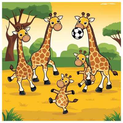 Tapisserie murale girafes jouant au soccer - Décoration murale girafes