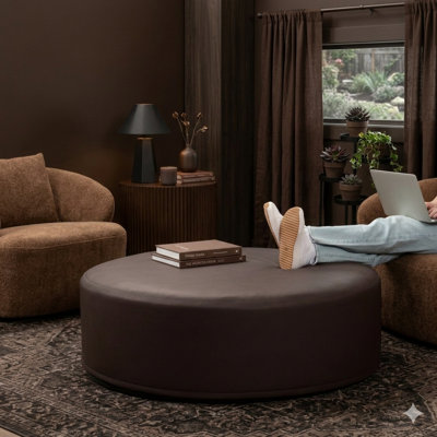 Latitude Run® Candler Round Couch Ottoman – Oversized Giant Coffee Table & Foot Rest, 44”