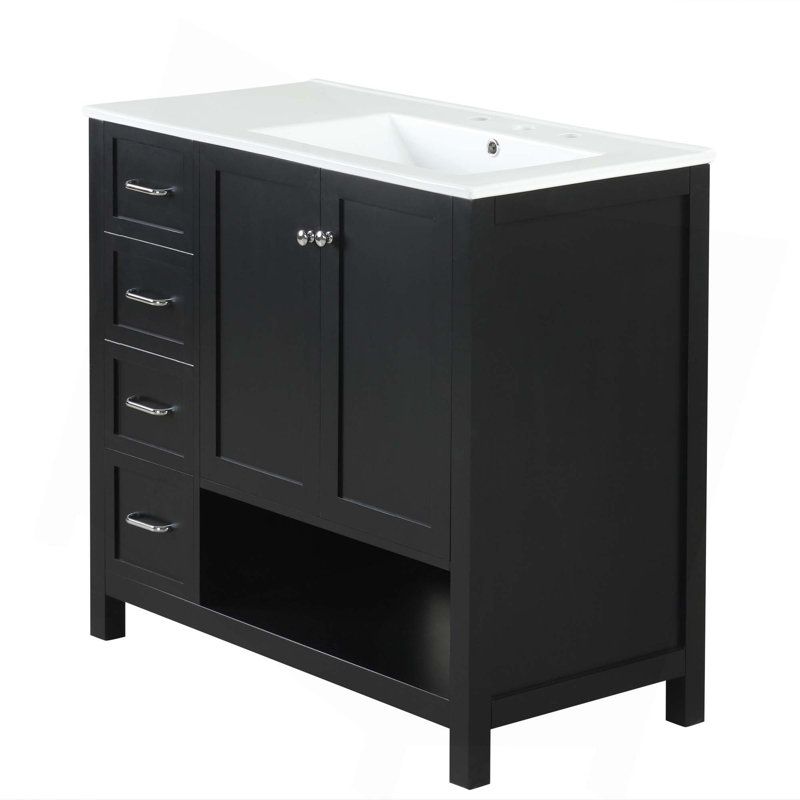 Meuble-lavabo avec comptoir d'évier, meuble-lavabo avec deux portes et deux tiroirs, bois massif, tablette ouverte, panneaux de fibres à densité moyenne, un paquet