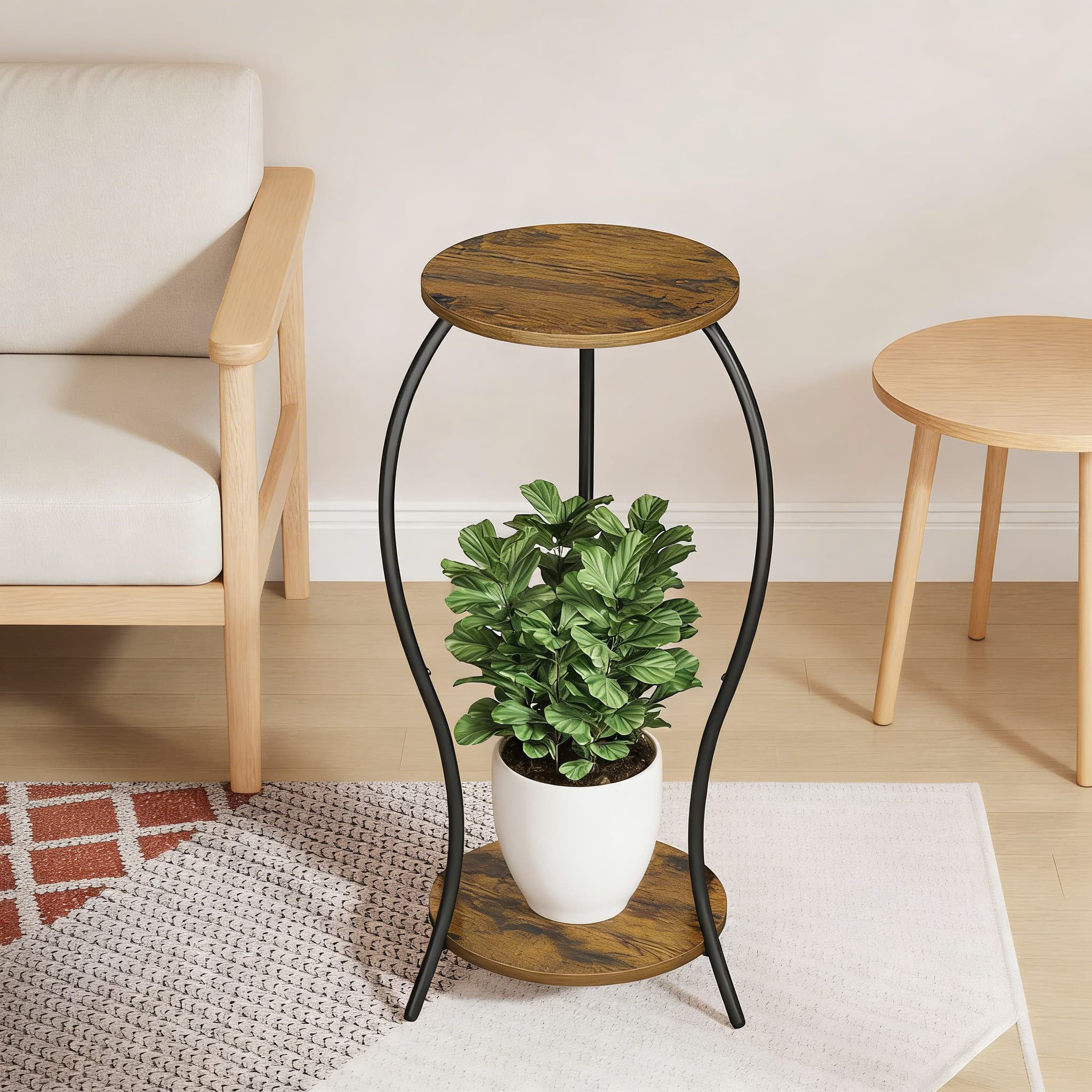 Arlmont & Co. 2-Tier Round Plant Stand For Indoor Plants, Modern Curved ...