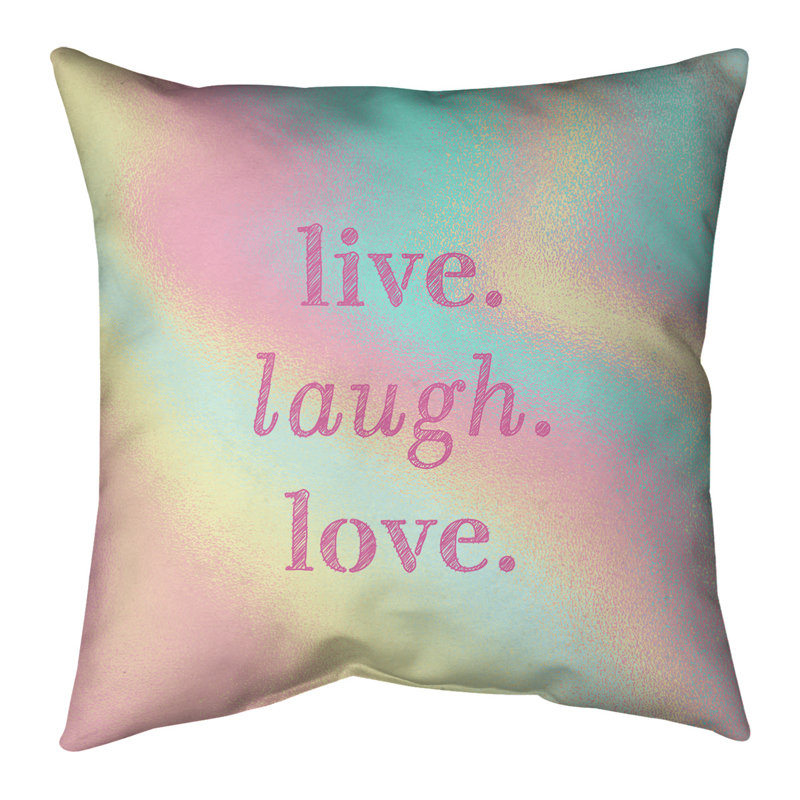 Oreiller de noël d’amour à rire live, 14 po x 14 po, Arc-en-ciel pastel, Polyester/ Bourre en polyester
