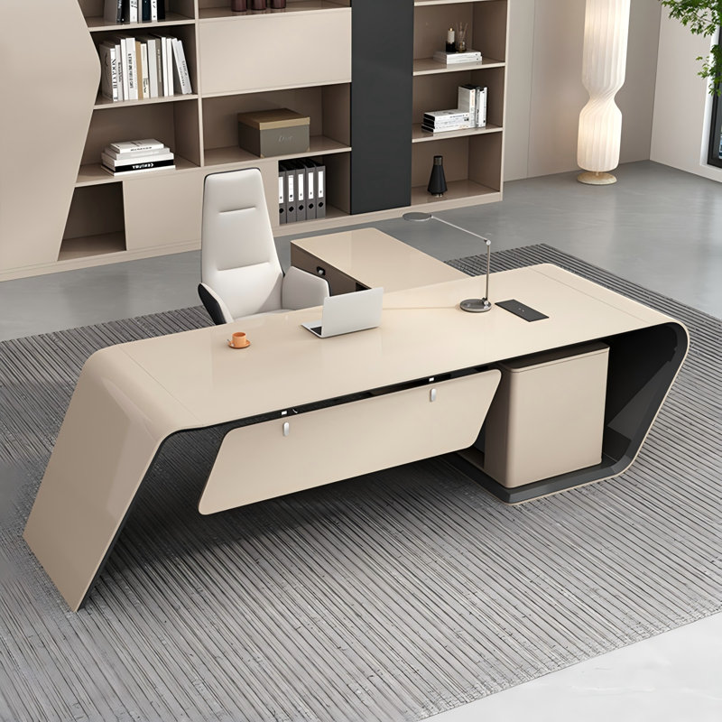 Bureau luxueux 102,36 po beige clair en forme de L, H 29,5 po x l 102,36 po x P 62,99 po