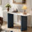 Narrow Console Table With Oval Marble Top, Curved Legs And Triangular-designed Base-1298546538