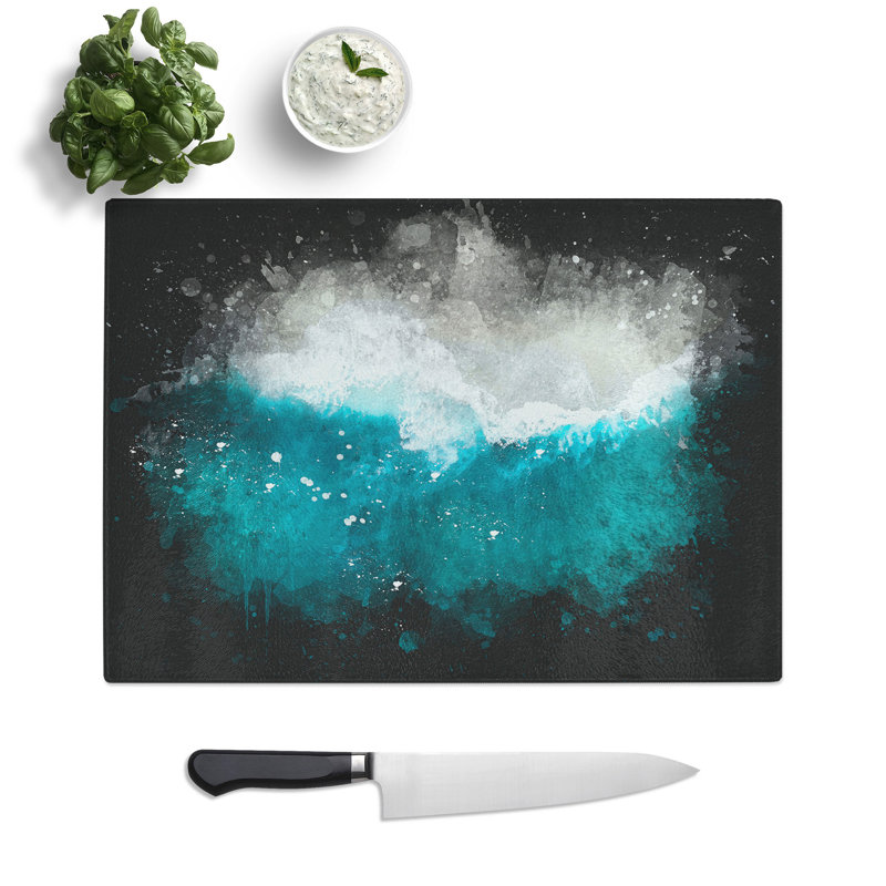 Tempered Glass Ocean Kissing the Beach Chopping Board, 28.5 cm x 39 cm