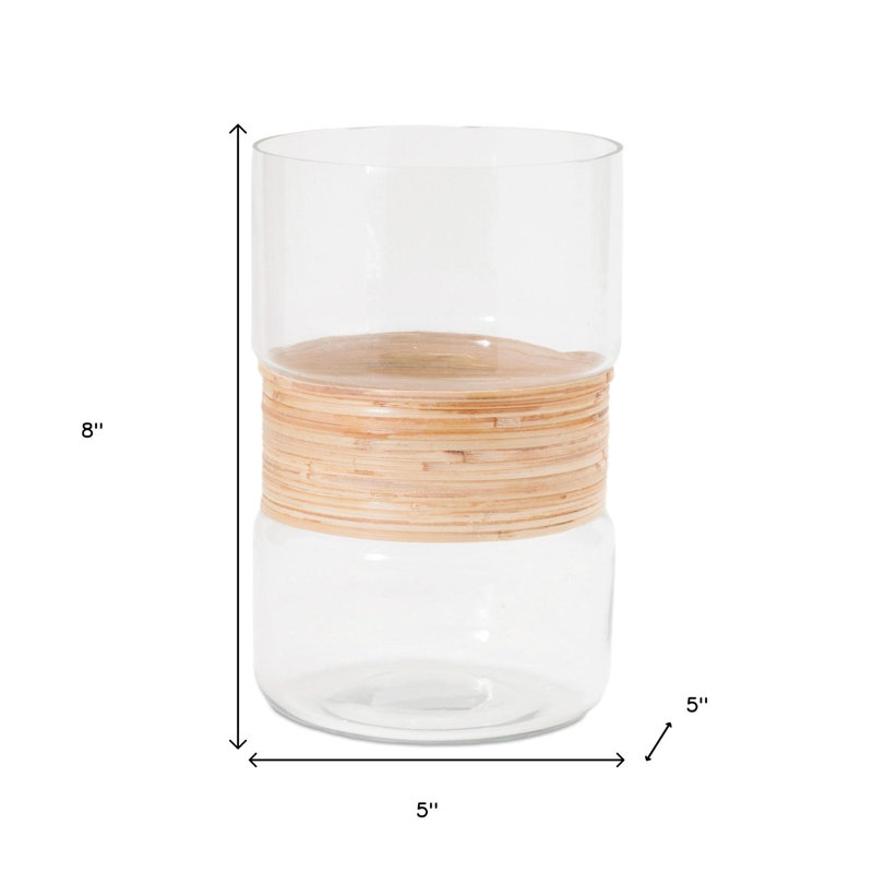 Ensemble de deux bougeoirs de table en verre transparent et beige