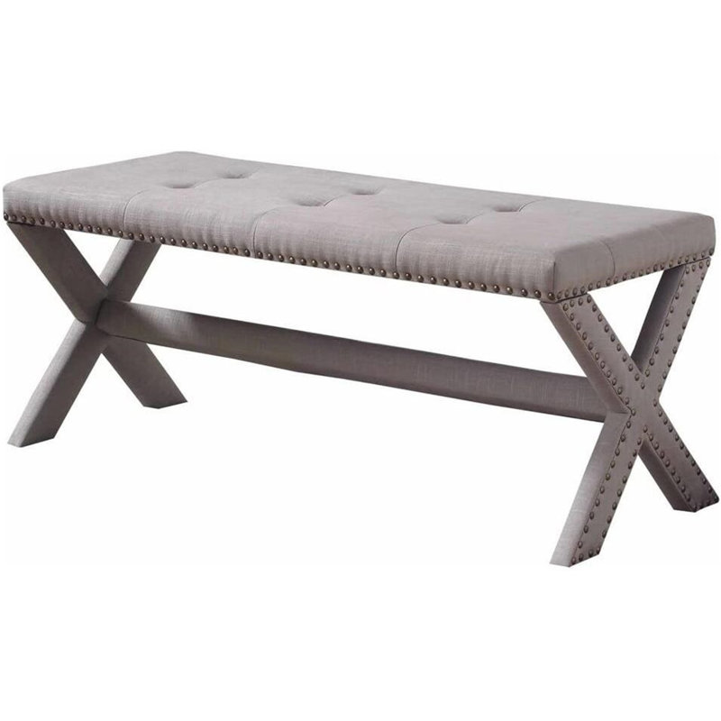 Glam Accent Bench With Nailhead Trim, Gray