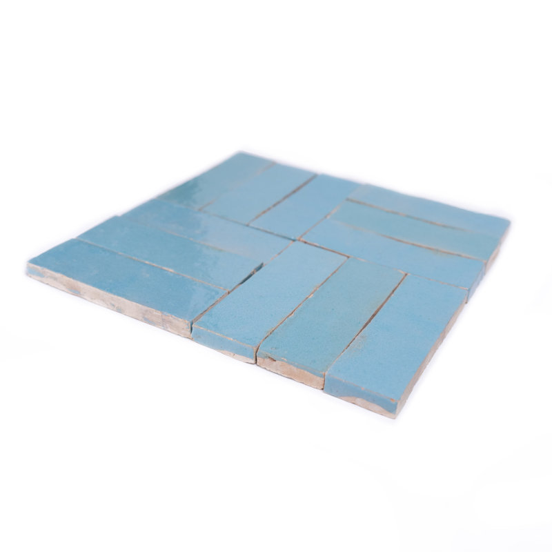 Handmade 2" x 6"-in Moroccan Zellige Solid Color Powder Blue