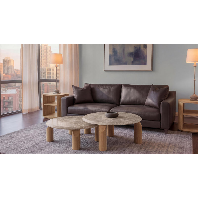 Vienna Marble Cocktail Table, Natural, Light Emperador, 16" H x 40.25" L x 40.25" W