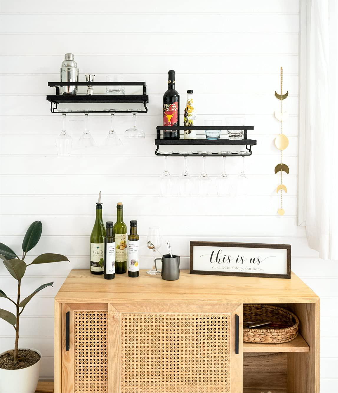 17 Stories Taroob Wall Mounted Wine Bottle & Glass Rack in Black ...