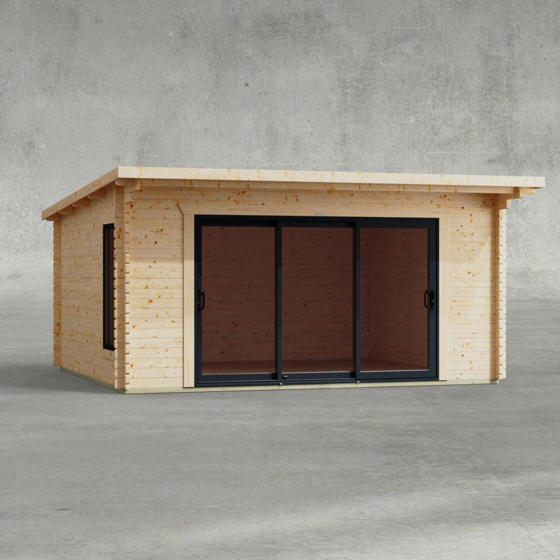 Powersheds 16 x 14ft Pent Aluminium Sliding Door Log Cabin - 44mm