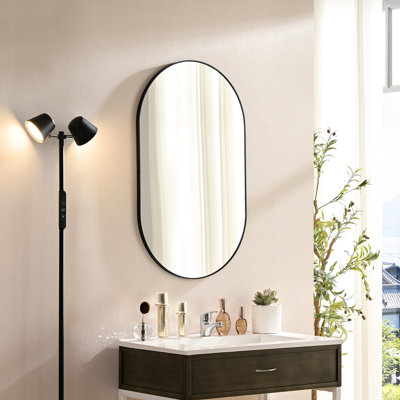 40*30 Inch Black Metal Oval Dressing Mirror For Bathroom And Bedroom, Rust - Proof Frame, Clear Reflection, Simple Installation 40 By 30 Aluminum Wall Bedroom Bathroom, Distortionless, 360 Degree