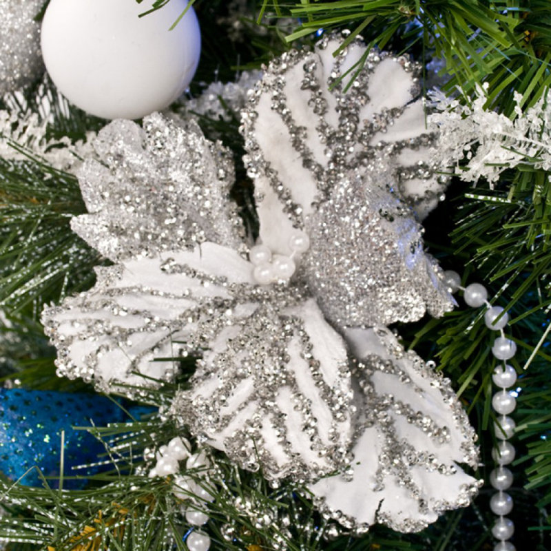 3cm Textile Holiday Shaped Ornament, White and Silver