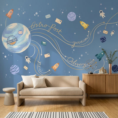 Papier peint astronaute, fusées amovibles, décoration murale