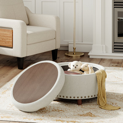 Repose-pieds 25 po avec rangement capitonné rond et coussin capitonné
