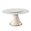 Table de salle à manger moderne en pierre frittée 59,05 "avec table tournante ronde 31,5" pour 8 personnes avec piédestal en bois et métal