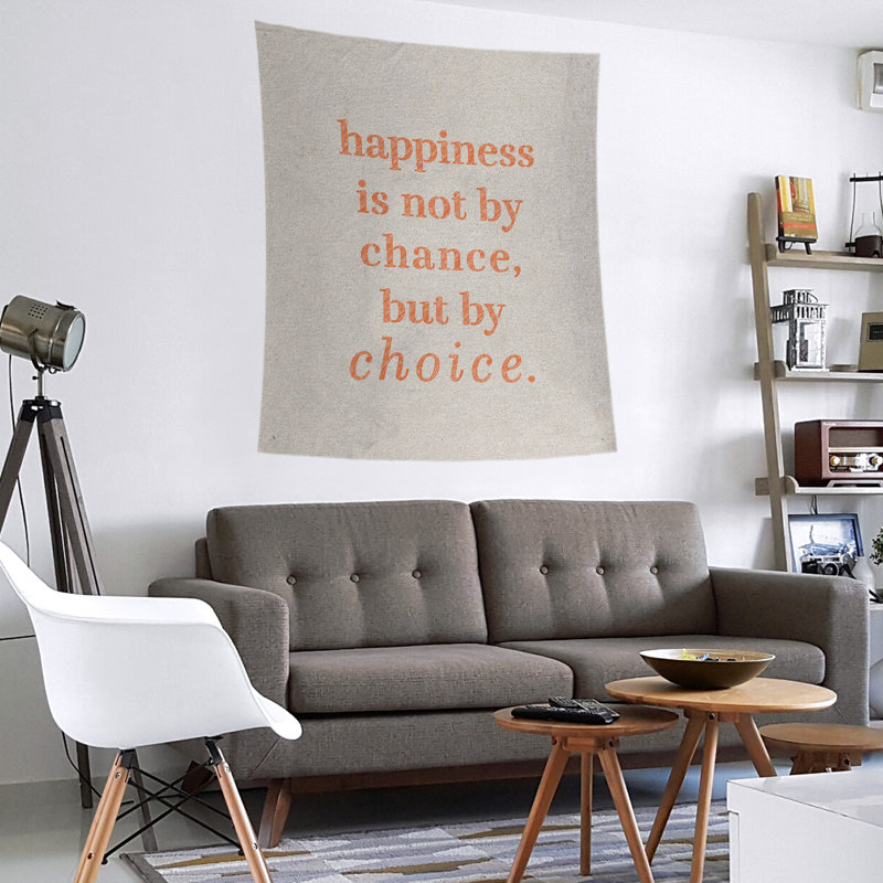 Tapisserie citation manuscrite en polyester, H 27,5 po x l 37,5 po, Blanc / Orange