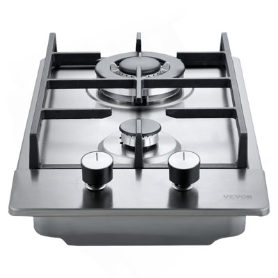 VEVOR Gas Cooktop 12 Inch, Max 12250BTU 2 Burners Built-In Stainless Steel Gas Stove Top, LPG/NG Convertible Dual Fuel Natural Gas Hob With Thermocouple Protection