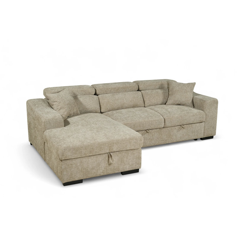 4 Seater Sofa Bed, Left Hand Facing, Beige Polyester
