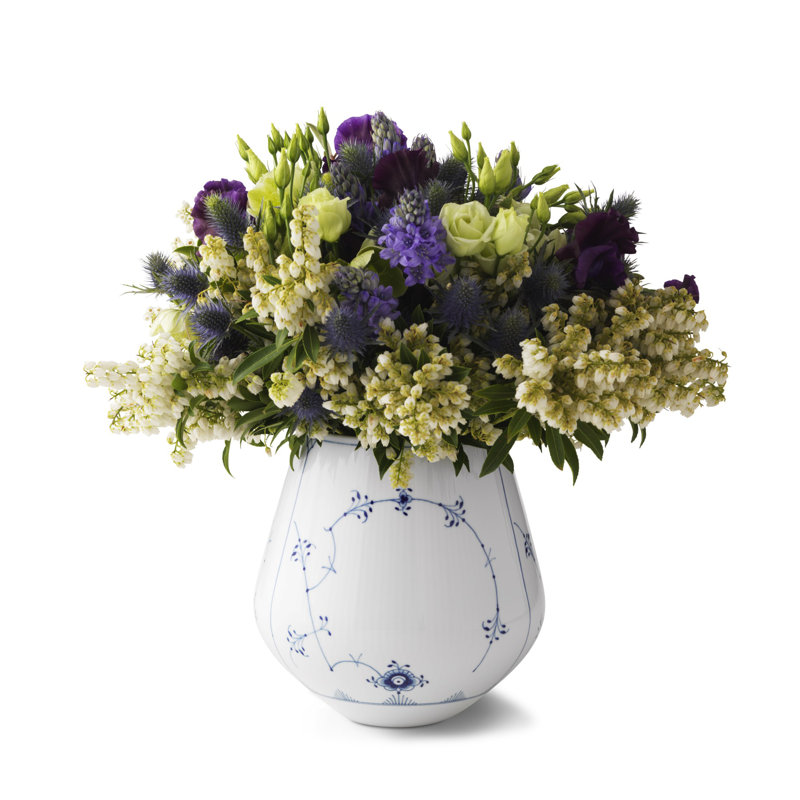 Blue Fluted Plain Blue/White Porcelain Table Vase, 8.07" H x 8.25" W x 8.25" D