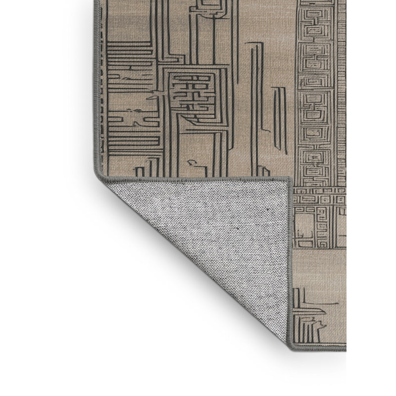 Machine Washable Art Deco Gray Area Rug, Runner 2' x 4'