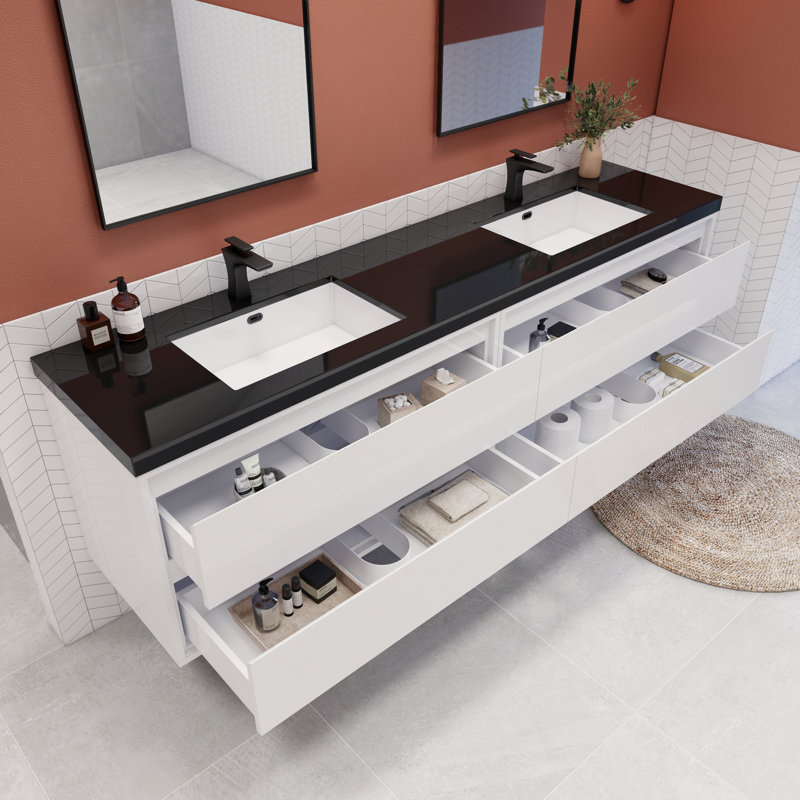 Ensemble de meuble-lavabo double 84 po Vickye, Blanc brillant