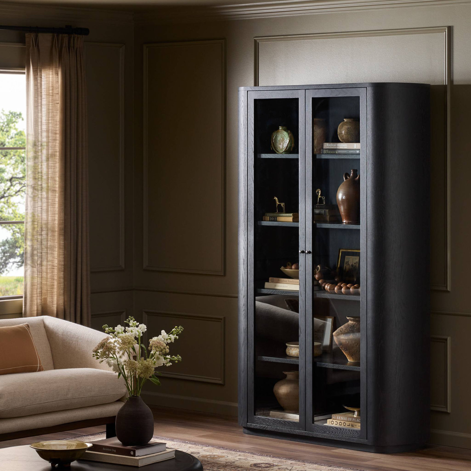 Lillian Pilar Cabinet-Charcoal Oak Veneer