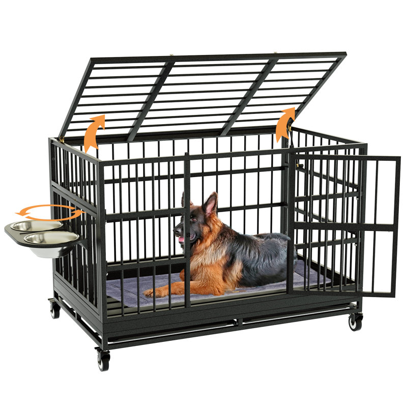 Extra Large Black Rolling Heavy Duty Dog Crate with Wheels