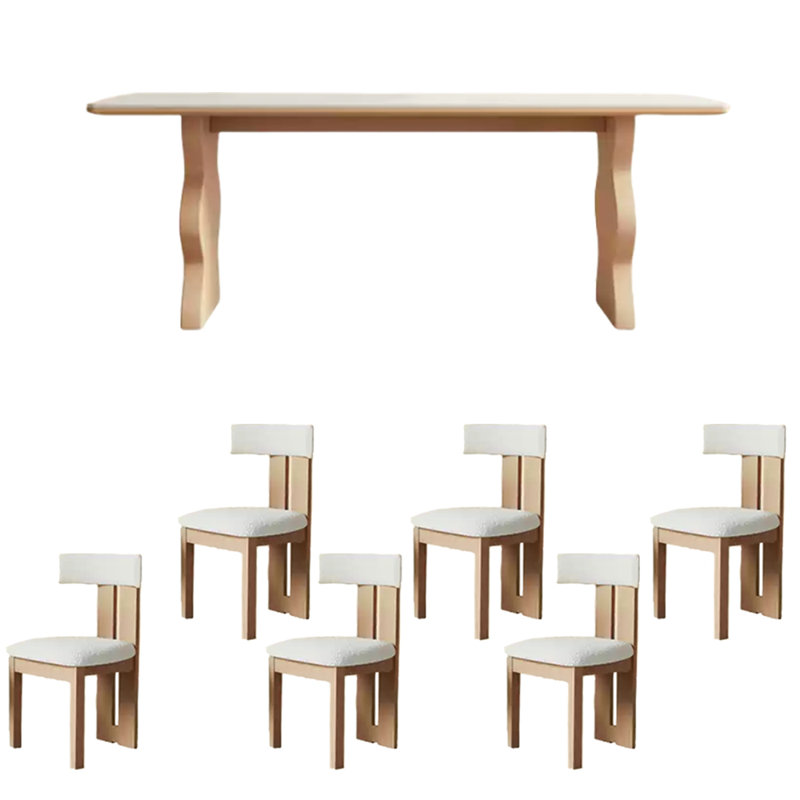 Wavy feet sintered stone dining table set, 29.53" H x 70.87" L x 31.5" W