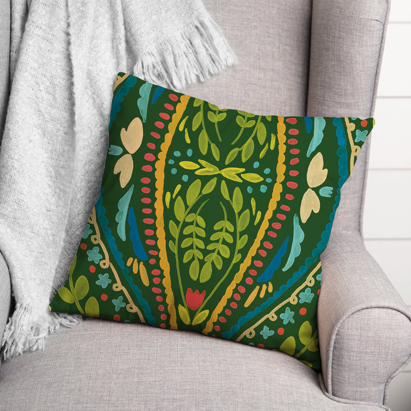 Housse et insert de coussin extérieur d'extérieur, Vert, Floral 3