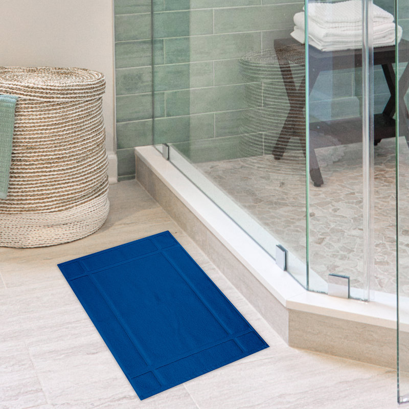 1350 GSM 100% Cotton Solid Bath Mat for Bathroom Floor , Navy, 34" W x 20" L