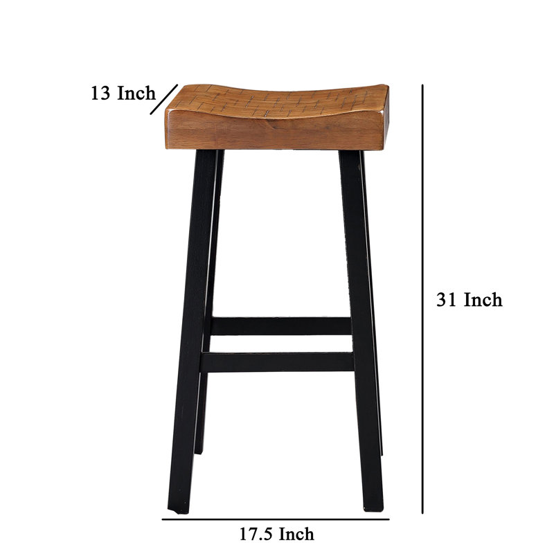 Bianca Barstool Set Of 2, Saddle Seat, Farmhouses Style Solid Wood, Extra Tal (31” Seat Height), Light Brown