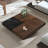  47.2" Square Modern Coffee Table with Storage, Walnut Mid Century Modern Side Table with Hidden Drawers & Concave Black Platform-1529440786