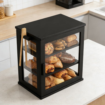 Bamboo Bread Box With Window For Kitchen Countertop, 3-Tier Adjustable Bread Storage Container With Removable Partitions, Farmhouse Style Bread Organizer For Pantry And Cabinet